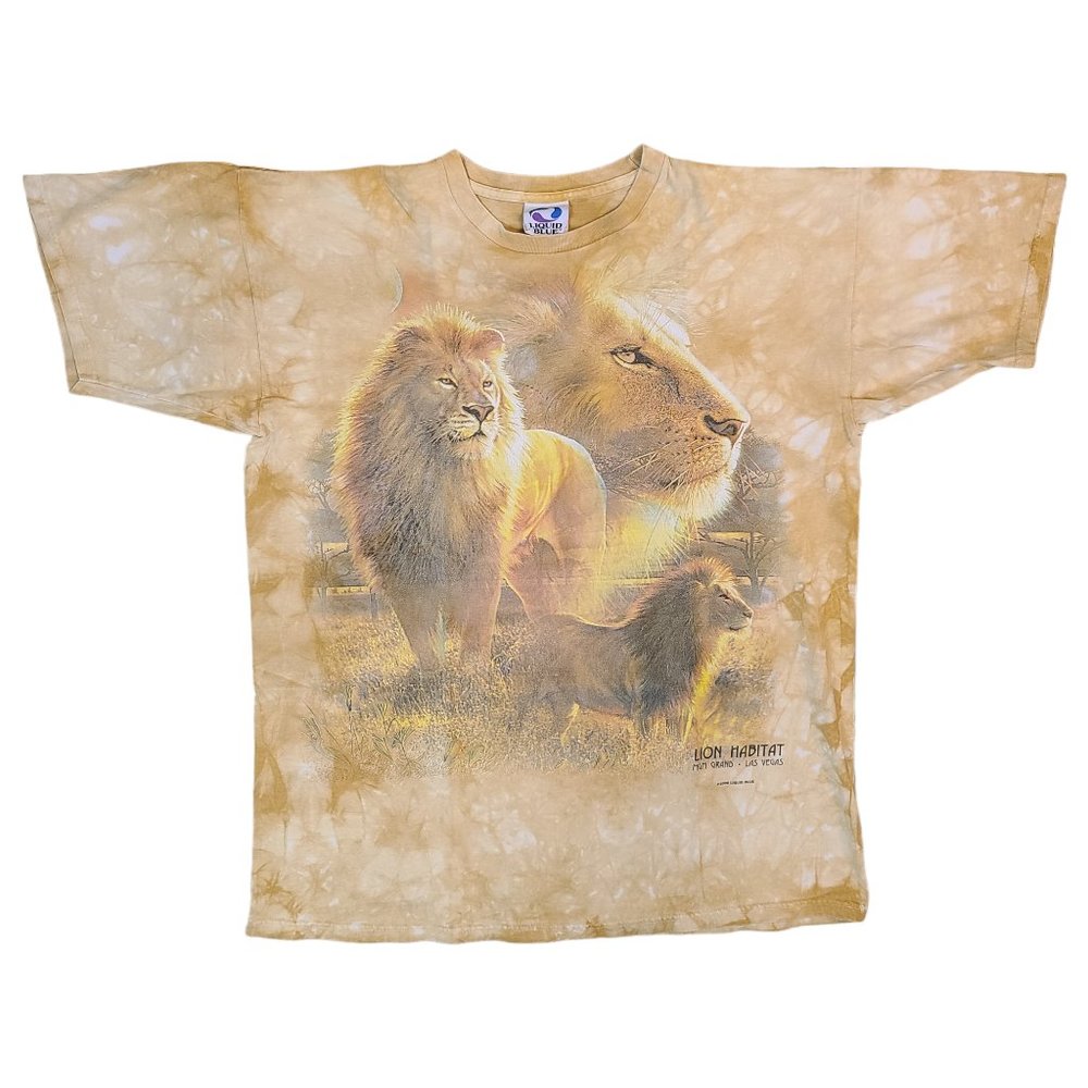 Vintage 2000 Lion MGM Grand Las Vegas Liquid Blue Tie Dye Shirt